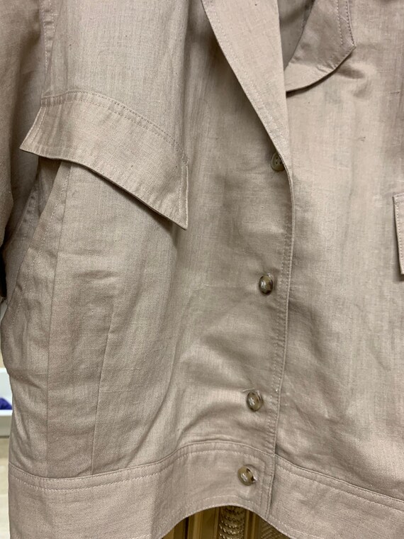 Vintage 80s Tan Jacket Notations Linen Look Ramie… - image 3