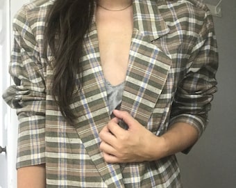 Vintage Plaid Saks Fifth Avenue Blazer Real Clothes Silk Cotton Blazer Size 10 Medium Jacket Blazer Jacket Vintage Blazer