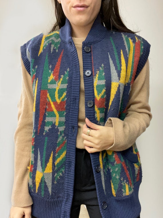 Vintage Missoni Vest Rainbow Blue Colorful Made In