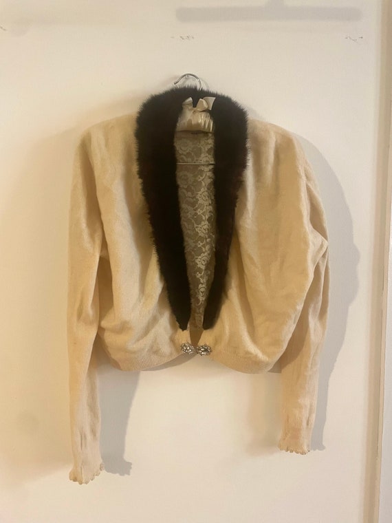 Vintage Fur Trimmed Cashmere Cardigan Kramer New H
