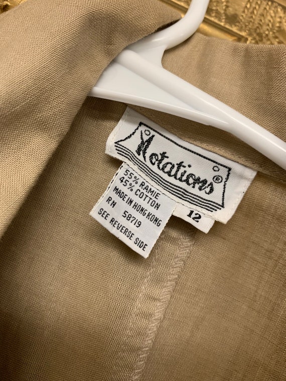 Vintage 80s Tan Jacket Notations Linen Look Ramie… - image 4