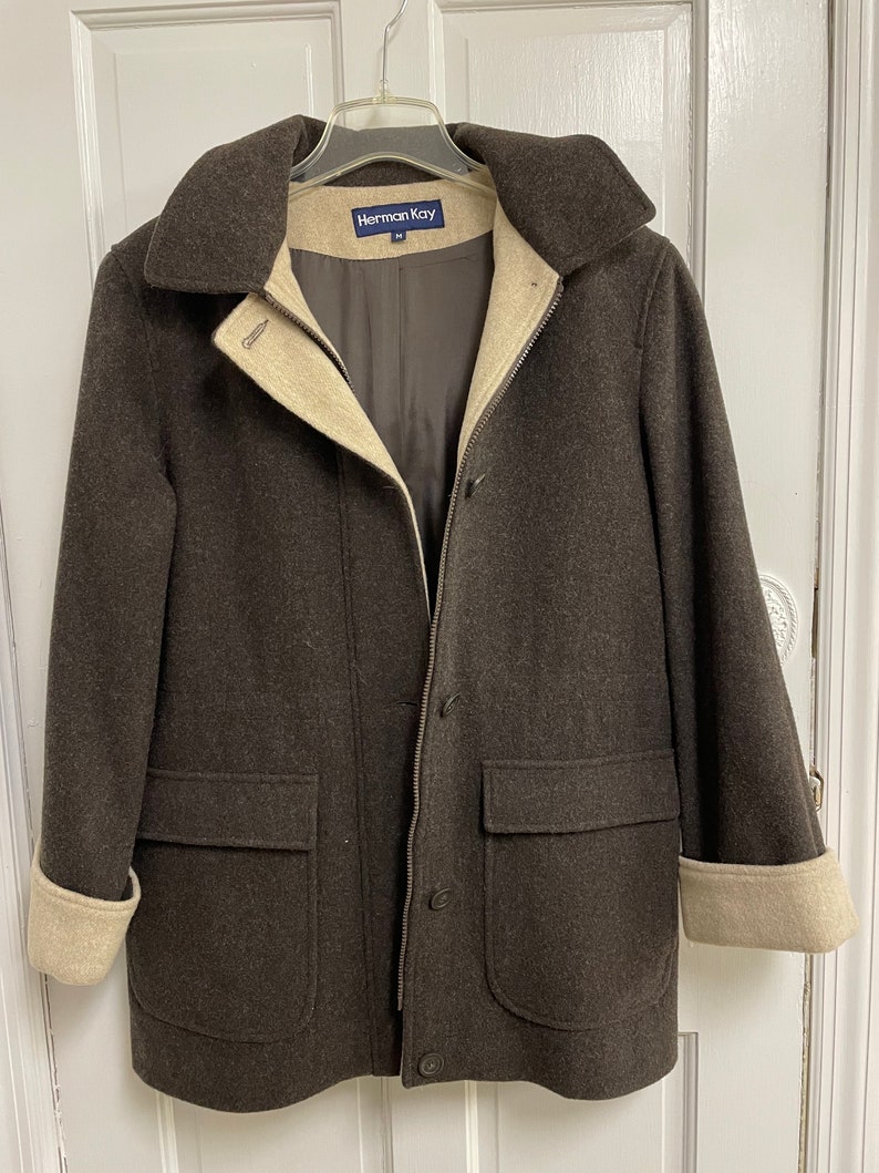 Vintage 100% Wool Coat Brown Beige Size Medium Herman Kay - Etsy