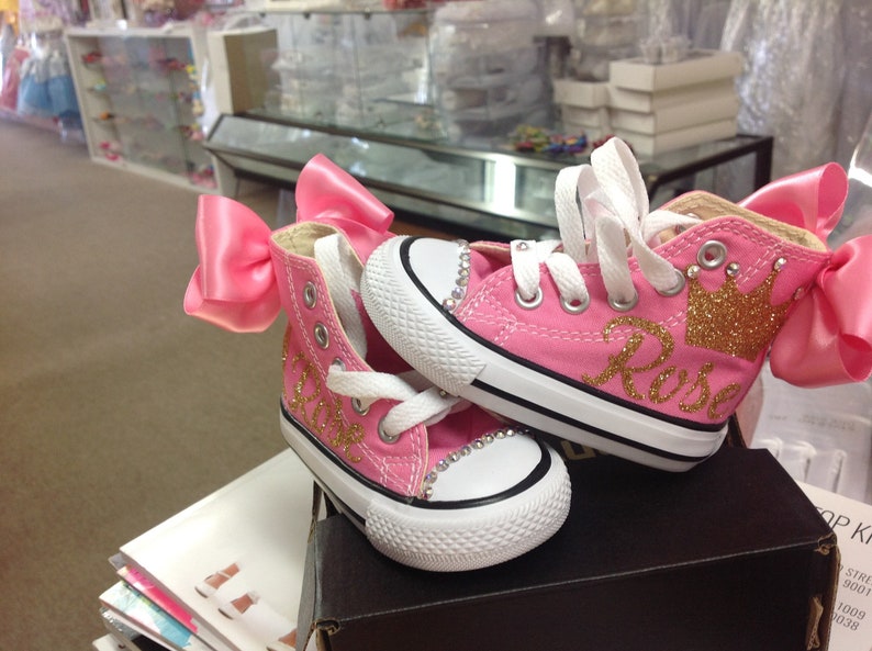 white baby bling converse