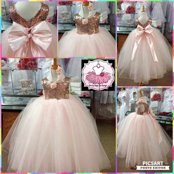Rose Gold And Blush Flower Girl Dressrose Gold Sequin Tulle Etsy