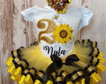It\u2019s fall y\u2019all with Tutu sunflower baby outfit gold yellow and blue