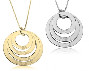 Engraved Mother Necklace Mother Jewelry Gift for Mom Gift for Grandma Grandkids Necklace Gifts for Her Personalized Jewelry Disc Necklaces