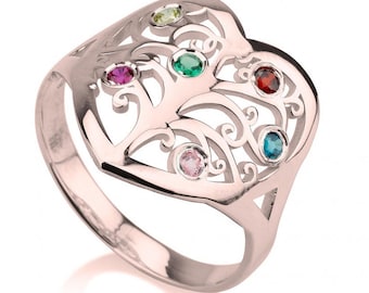Family Tree Ring Birthstone Ring Personalized Ring Family Tree Jewelry Personalized Jewelry Ring for Mother Gift for Her Anniversary Gift