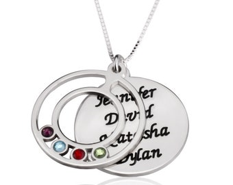 Birthstone necklace, name necklace, personalized gift, engraved necklace, silver necklace, anniversary gift, minimalist, pendant, jewelry