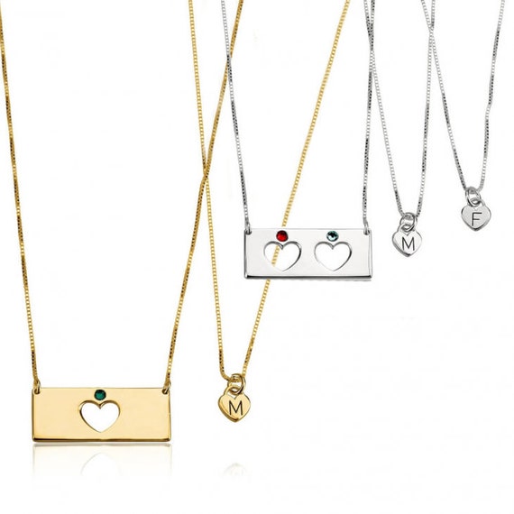 Mother daughter necklace, bar necklace set, initial necklace set, mother daughter jewelry, gift for mom, gift for daughter, personalize gift