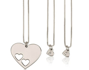 Mother daughter initial necklaces, heart initial necklace, granddaughter gifts, gift from mom, gift from daughter, small initial jewelry