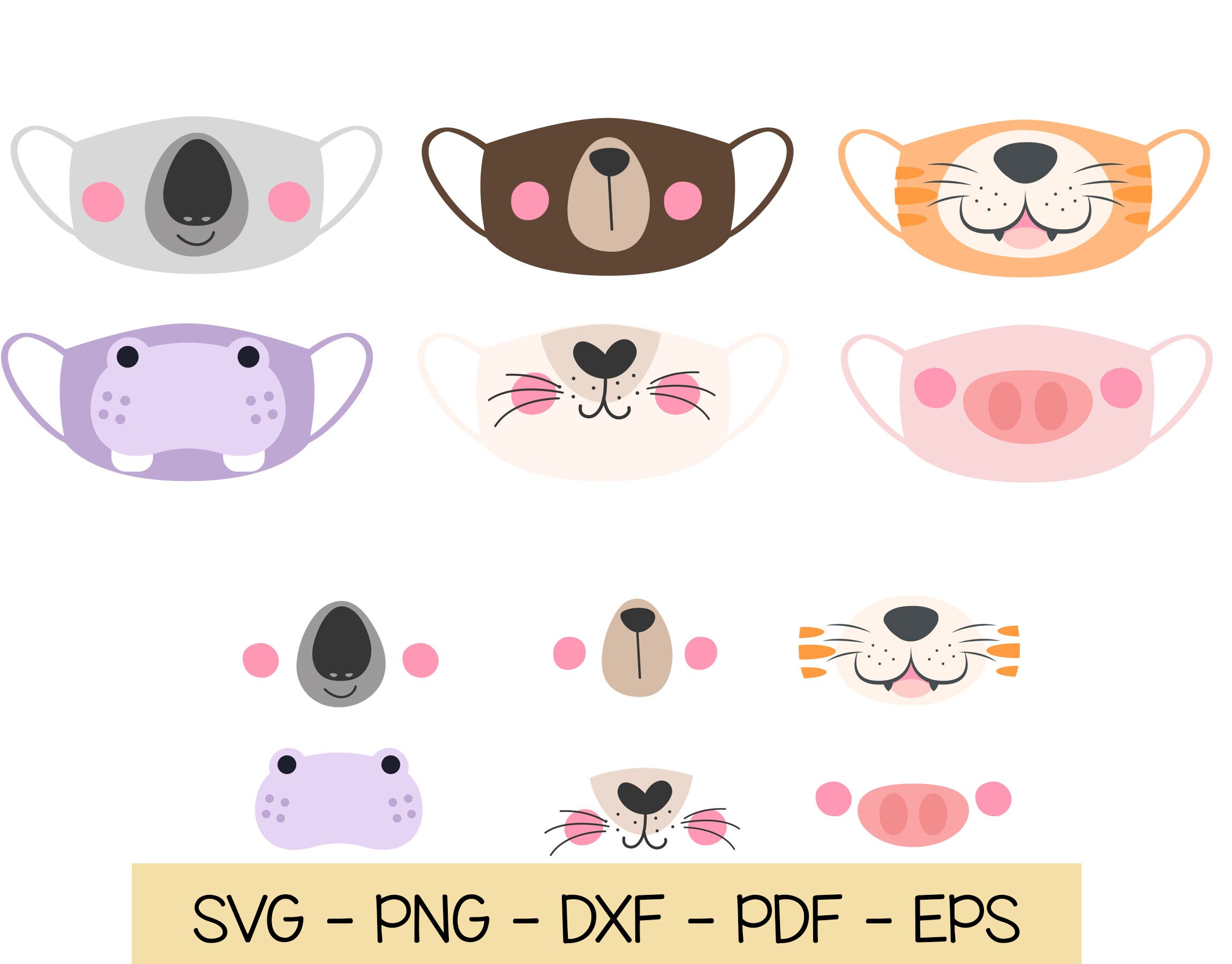 Download Animal Face Mask Svg File Animal Mask Svg Animal Svg Face Mask Svg Cut File For Cricut Clip Art Digital File Only