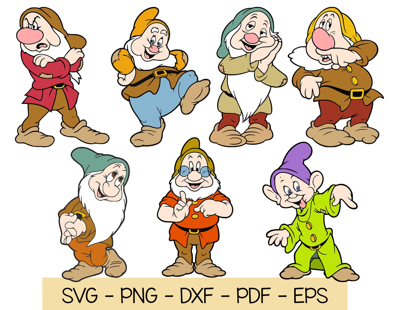 Seven Dwarfs SVG Bundle Eps Dxf Png files Seven dwarfs | Etsy