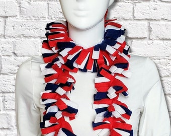 Red White and Blue Scarf / Fleece Boa Scarf / Fringe Scarf /  Hockey Scarf / Football scarf