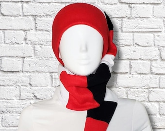 Red-White-Black Striped Hat / Stocking Cap / Beanie Scarf / striped hat / fleece hat / elf hat