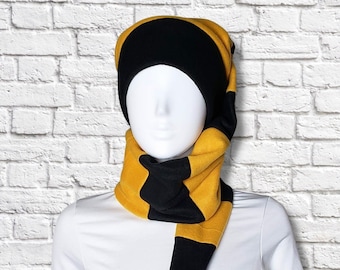 Yellow and Black Striped Stocking Hat / Stocking Cap / wizard hat / wizard costume / beanie scarf