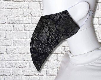 Plague Doctor Face Mask with Elastic Straps - Black Branches - Non-Surgical - Cotton Mask - Two Layers