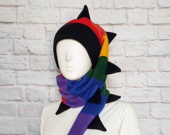 Rainbow Dragon Hat / Long Stocking Hat / Spiked Hat / Stocking Cap / Dragon Scarf / Animal Hat Scarf / pixie hat / beanie scarf