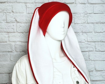 Floppy Bunny Ears Hat - Red and White