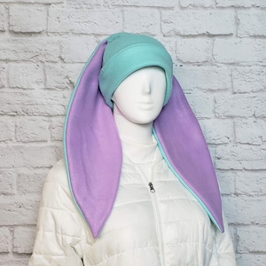 Floppy Bunny Ears Hat - Teal and Lilac