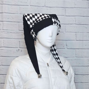 Jester Harlequin Hat (cotton) - Black and White Diamond