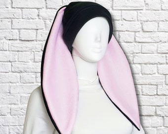 Floppy Bunny Ears Hat - Black and Pink