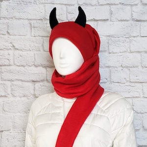 Red Devil Hat / Horned Hat / Long Stocking Cap / Hat Scarf /Beanie scarf