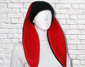 Floppy Bunny Ears Hat - Black and Red