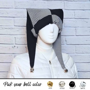 Jester Harlequin Hat (cotton) - Black and White Stripe