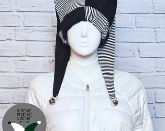 Jester Harlequin Hat (cotton) Black and White Stripe