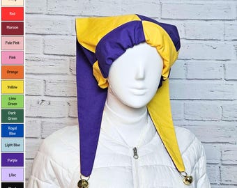 Jester Harlequin Hat (cotton) - Custom Colors - Gold Bells