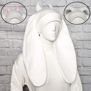 Sombrero de orejas de cabra flexibles con cuernos - Blanco