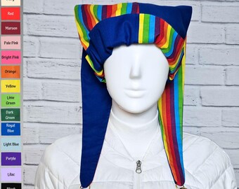 Jester Harlequin Hat (cotton) - Rainbow and Custom Color - Gold Bells
