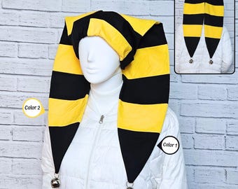 Jester Harlequin Hat - Striped (cotton) - Custom Colors - Bells