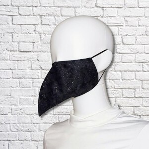 Plague Doctor Face Mask Shorter Beak - Black Black Silver Glitter