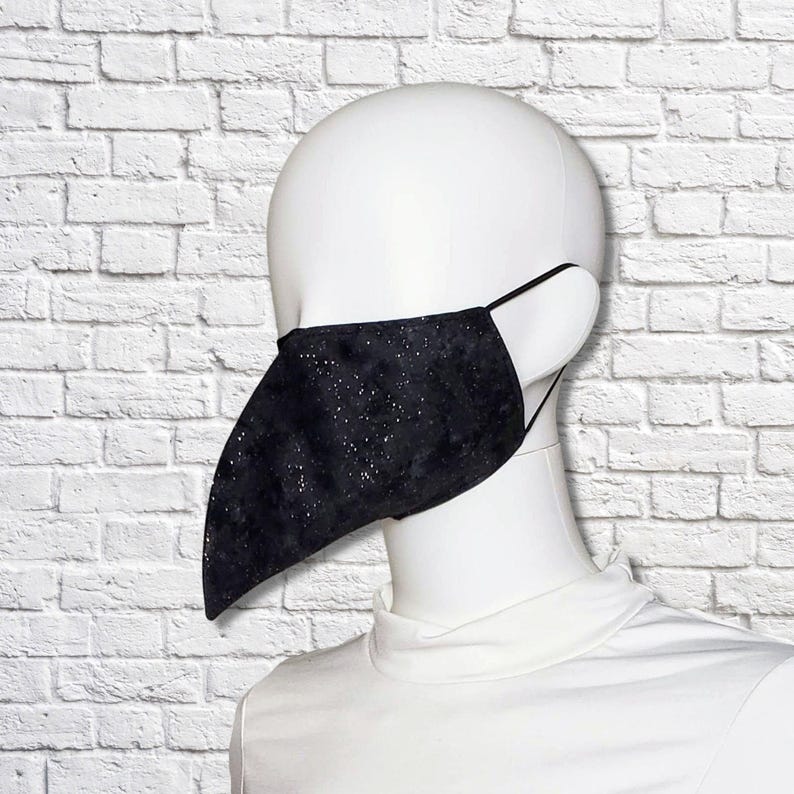 Plague Doctor Face Mask Shorter Beak - Black Black Silver Glitter