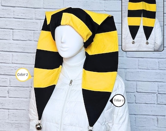 Jester Harlequin Hat - Striped (cotton) - Custom Colors - Bells