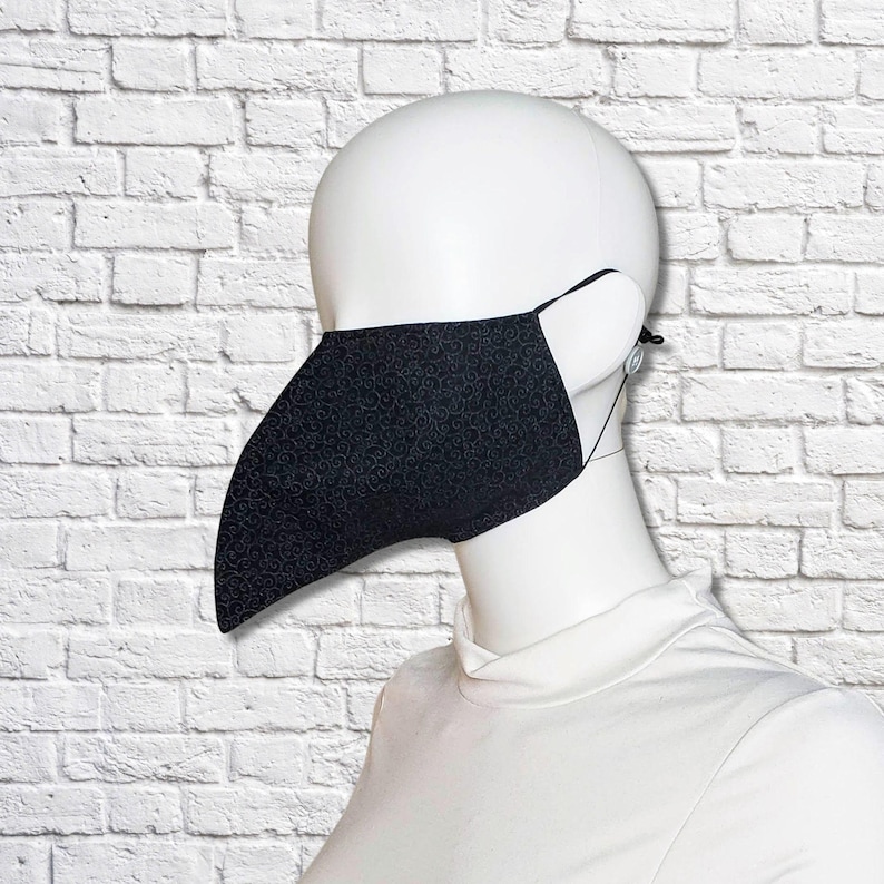 Plague Doctor Face Mask Shorter Beak - Black Black Scroll