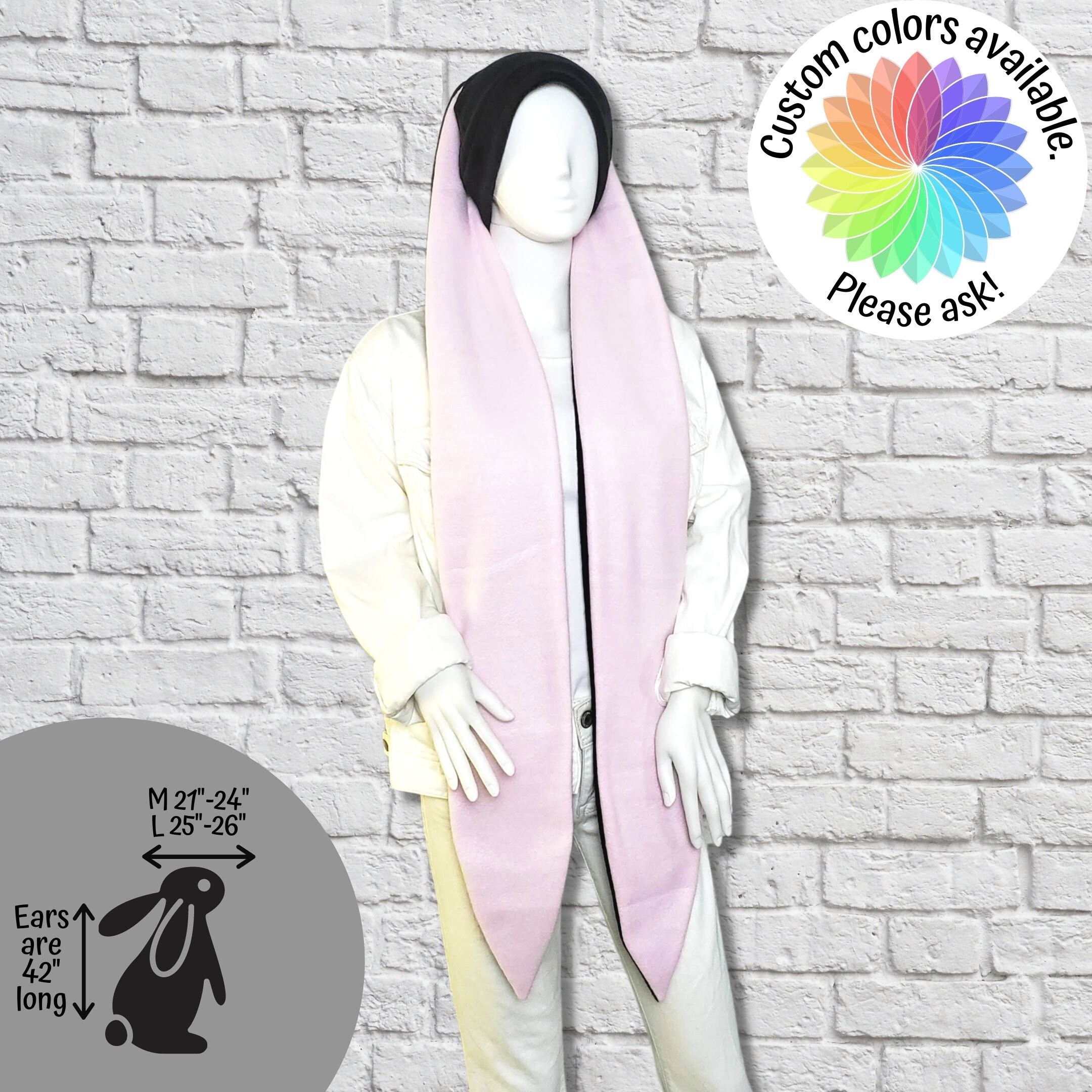 マフラー・ストール Hashtag DDD Rabbit Ears Hooded Scarf Extra Long Bunny Ears Hat Scarf - Black and Pink - Etsy