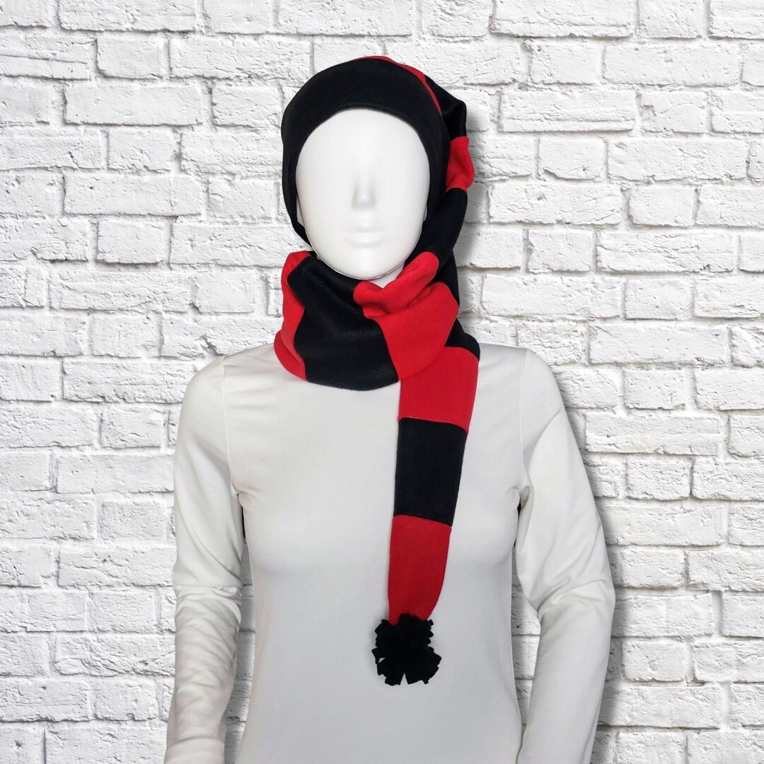 Red & Black Striped Hat / Stocking Cap / Beanie Scarf / Striped Hat