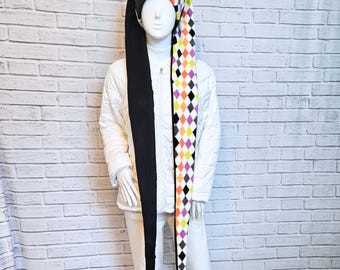 Jester Harlequin Hat (fleece) - Extra Long - Colorful Diamonds - Bells