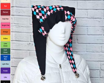 Jester Harlequin Hat (cotton) - Colorful Diamonds Custom Colors - Bells