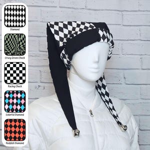 Jester Harlequin Hat (cotton) - Black and White Diamond Check
