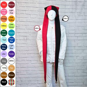 Jester Harlequin Hat (fleece) - Extra Long - Bells - Custom Colors