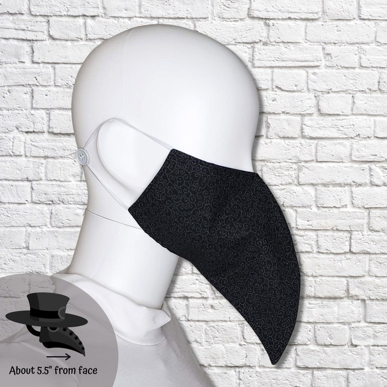 Plague Doctor Face Mask with Elastic Straps  Black Scroll  image 2
