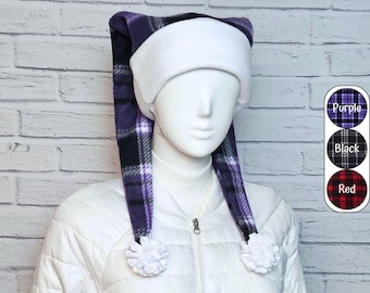 Plaid Jester Harlequin Hat (fleece) - Tartan Christmas Elf Hat