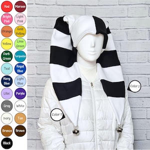 Jester Harlequin Hat (fleece) - Striped - Bells - Custom Colors