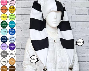 Jester Harlequin Hat (fleece) - Striped - Bells - Custom Colors