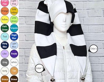 Jester Harlequin Hat (fleece) - Striped - Bells - Custom Colors