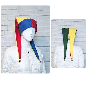 Sombrero de arlequín de bufón (vellón) - Cuatro colores - Campanas doradas