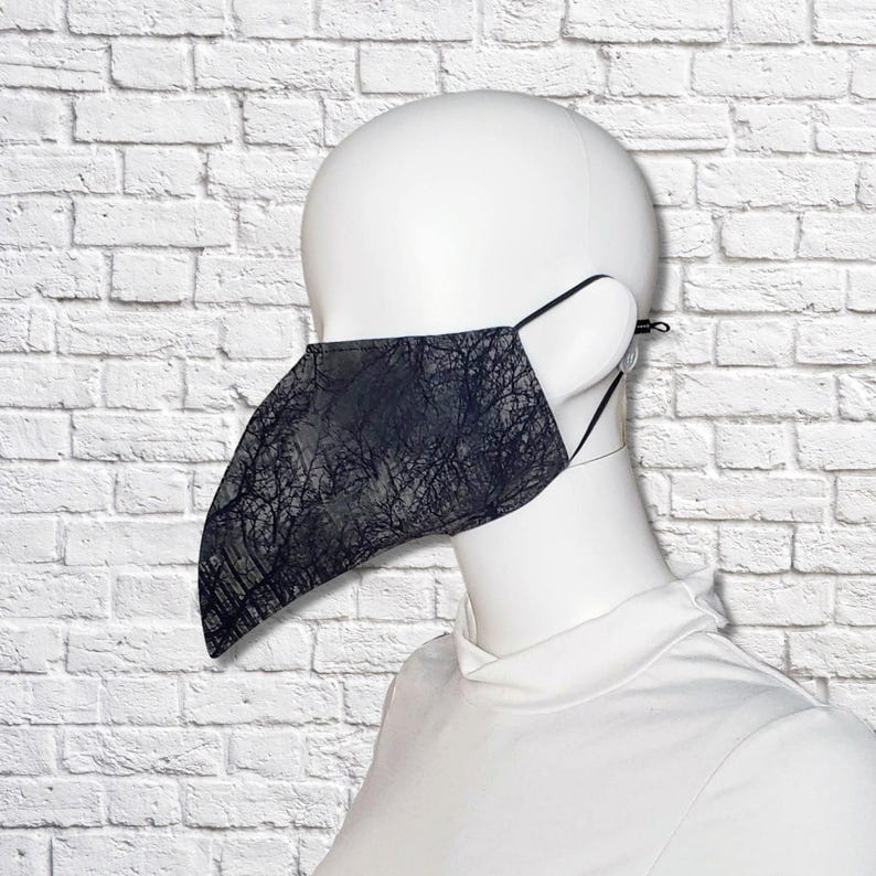 Plague Doctor Face Mask Shorter Beak - Black Black Branches